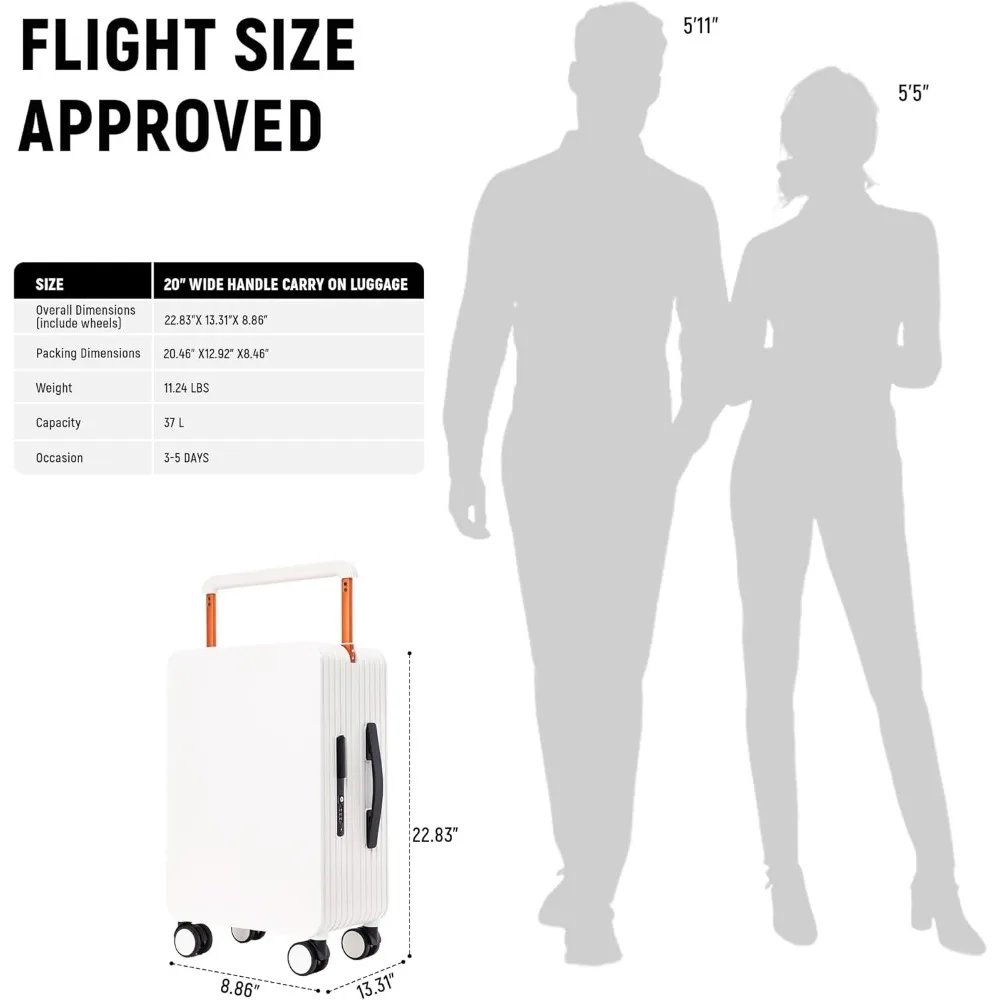 Durable Hardshell Spinner Luggage with TSA Lock, 20-Inch Wide Handle, Frameless Design, and Zipper Closure for Travel Convenienc