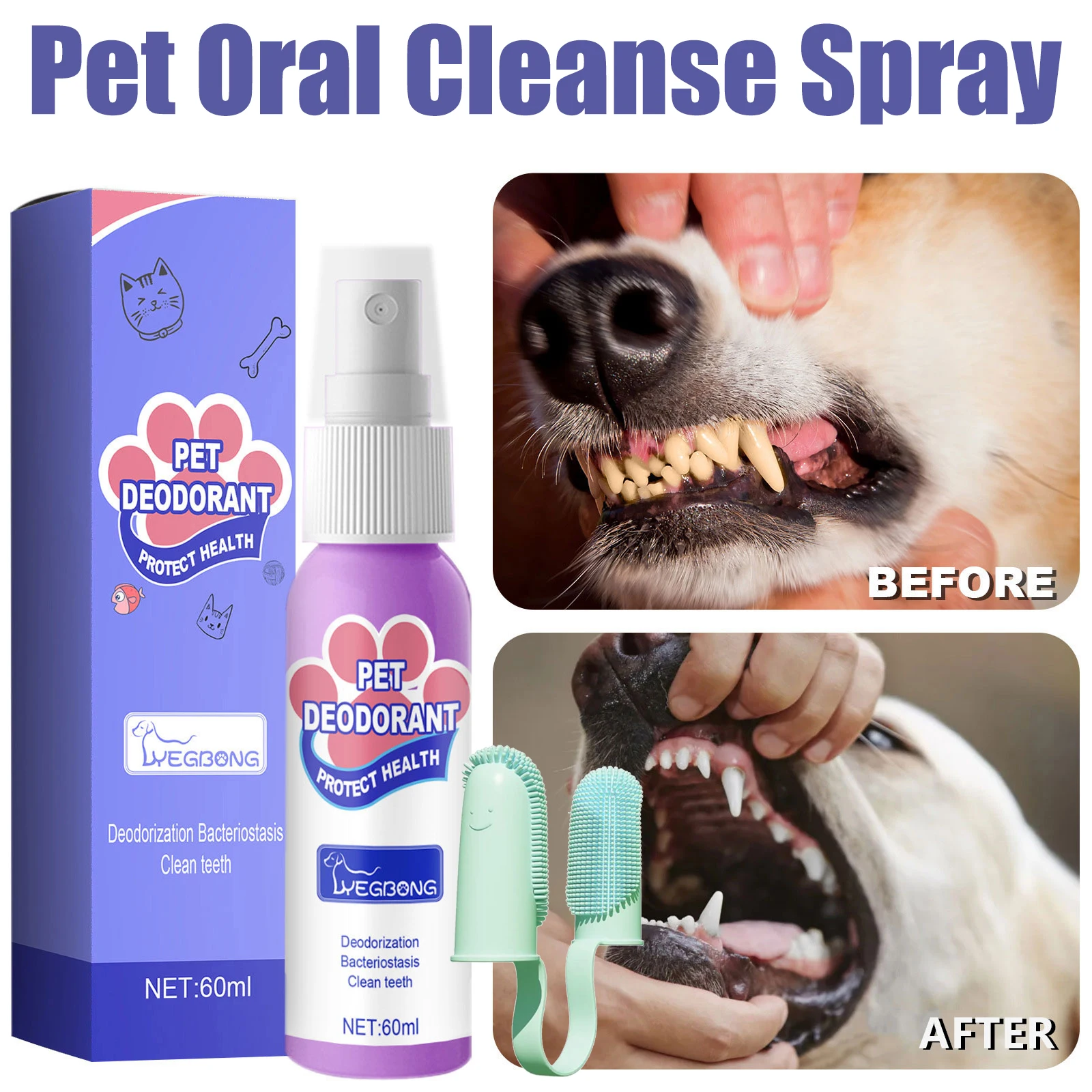 60ml Cat Mouth Odor Remover Spray Swallowable Dog Teeth Cleaner Practical Pet Dog Mouth Cleaning Spray Pet Oral Care