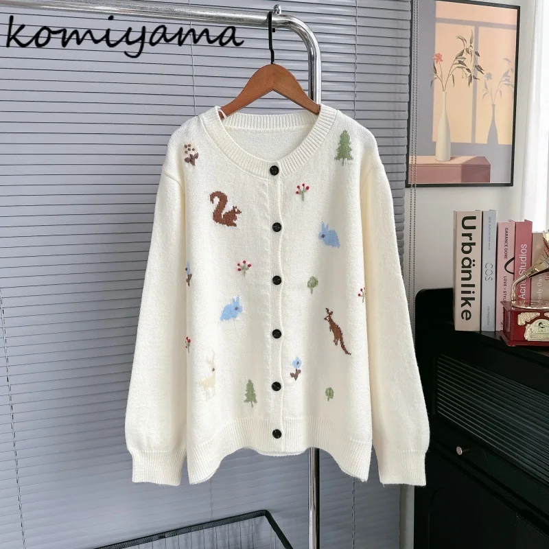 

Кардиган с мультяшной вышивкой в консервативном стиле, вязаный женский свитер 2025 года, забавный Ropa De Mujer, осенне-зимний новый кардиган, одежда