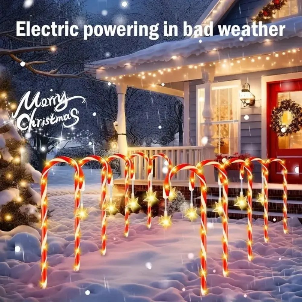 5 шт./8 шт. рождественская солнечная красная и белая звездная трость, 8 режимов освещения, подходит для украшения вечеринки и рождественской атмосферы