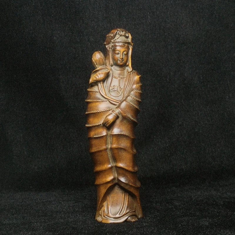 

1919 Antique art Size H 3.9 inch Old Chinese Boxwood carved Avalokitesvara Kwan-yin Statue Collection