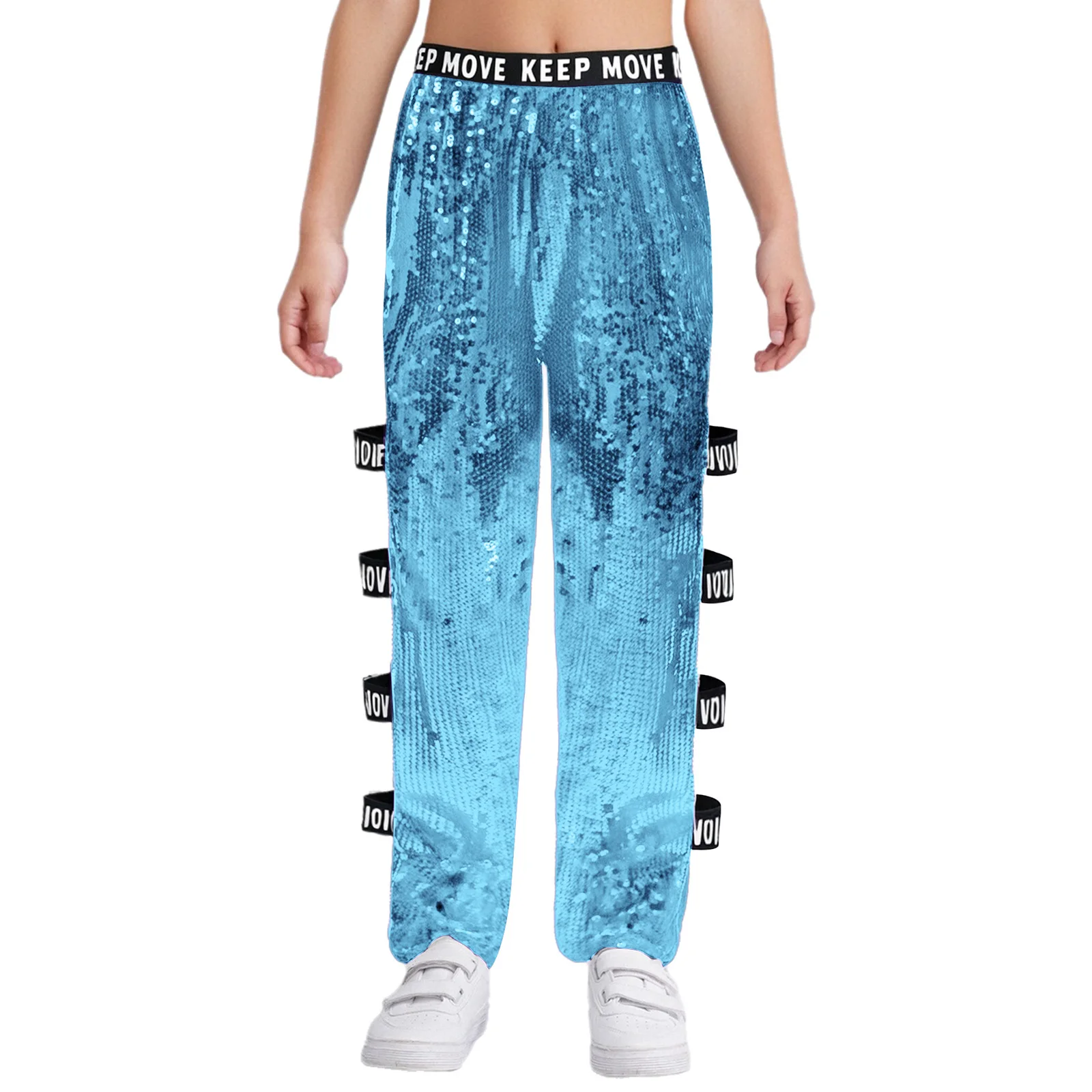 Kinder Mädchen Jazz Dance Kostüme Hosen Glitzernde Pailletten Hip-Hop Straße Moderne Dancewear Ausschnitt Seite Hosen Bühnenkostüm