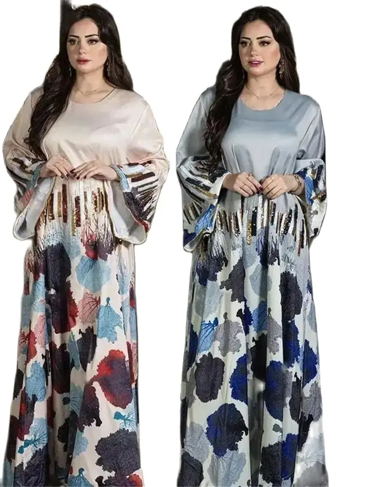 

Ramadan Eid Dubai Satin Sequin Abaya Islam Muslim Dress Prayer Clothes African Dresses For Women Robe Musulmane Femme Vestidos
