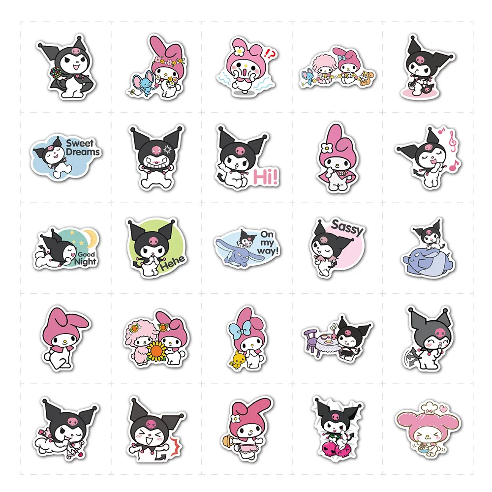

10/30/50/100pcs Sanrio Kuromi Melody Stickers Cute Cartoon Creative Decals Suitcase Phone Notebook Anime Sticker for Kids Toy