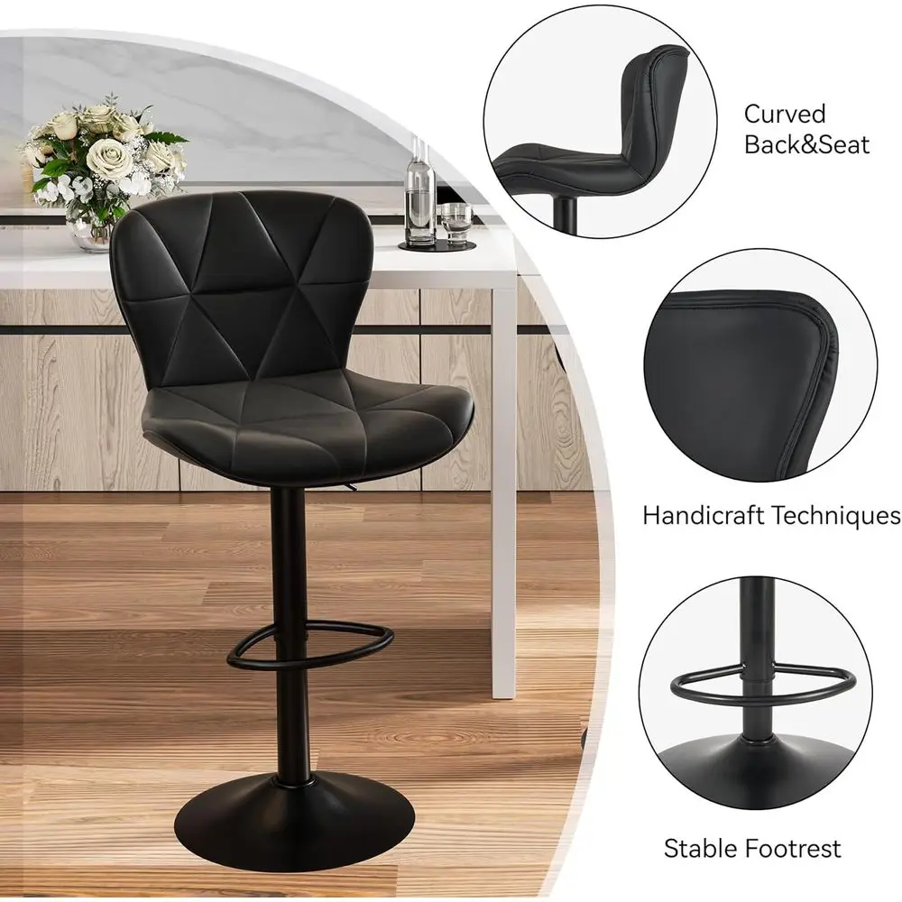 ern Bar Stools Set o 2, Adjustable aux Leather Upholstered Swivel Bar Stools, Counter Height Bar Chairs with Back or Kitchen Isl view 3