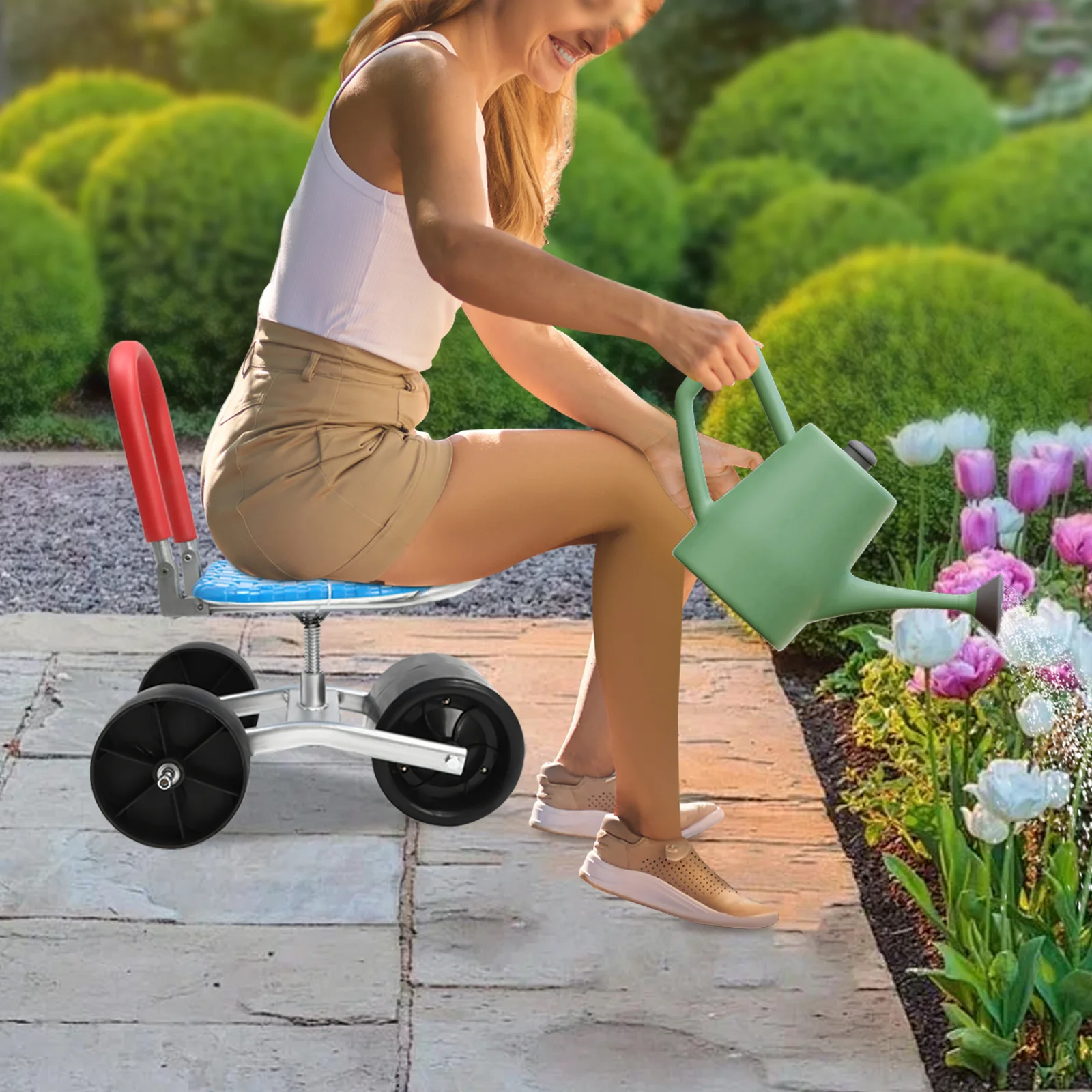 

Garden Rolling Stool with Wheels - Adjustable Height & Swivel Seat - Sturdy Gardening Cart for Easy Planting & Weeding