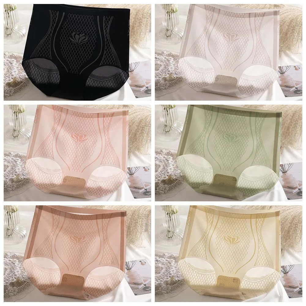 Bezszwowe majtki modelujące z jedwabiu lodowego, wysoki stan, kontrola brzucha, efekt push-up, wyszczuplające, niewidoczne pod ubraniem.