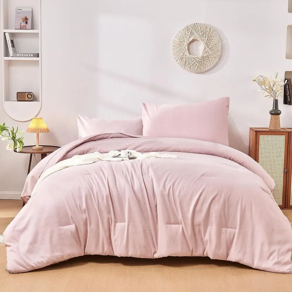 Pink Twin/Twin XL Comforter Set 5 Pieces, All Season Bed in a Bag Bedding Set for Girls College Dorm Room Essentials, Lightweigh