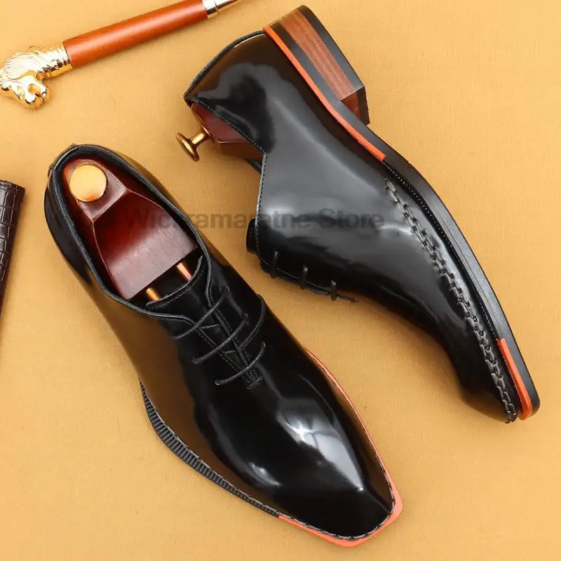 HKDQ Genuine Leather Whole Cut Mens Oxford Dress Shoes Plain Toe Brand Designer Handmade Office Business Formal Shoes For Men