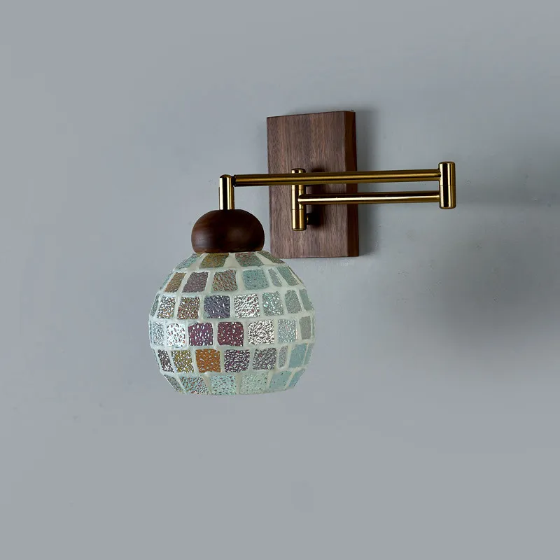 

Medieval wall lamp French bedroom bedside retro rocker arm retractable living room background