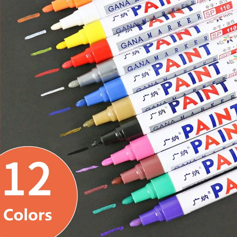 12 Kleuren Permanente Waterdichte Marker Auto Touch Up Paint Pen Loopvlak Rock Mark Glas Cd Tool Kunstenaar Penseel Kantoor supply