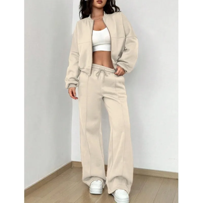 

2024 Solid Sport Two-piece Set Jacket Pant Women Fashion Long Sleeve Zipper Coat&Casual Pant Sweatshirt Suit Versatile Sportwear