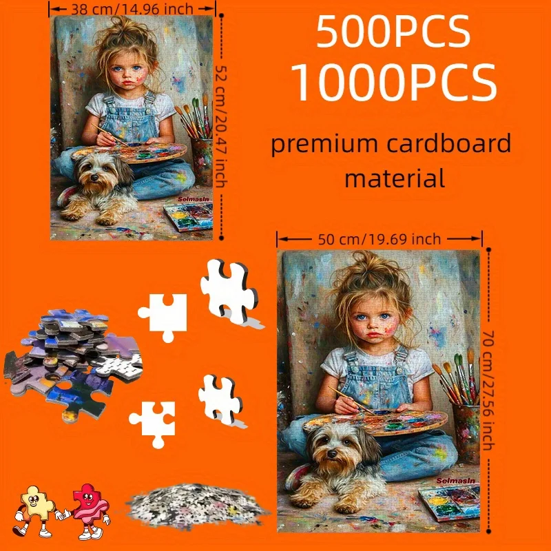 Rompecabezas de 500/1000 Uds., rompecabezas de papel DIY, escena de pintura para niñas y perros (dibujo, mascota), rompecabezas para adultos, adecuado para padres