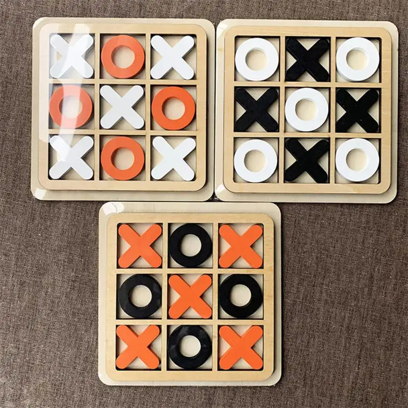 1PCS Wooden Tic TAC Toe Board Game Leisure Intelligent Family Games Funny Table Game Parent-Child Xoxo Chess Ox Chess