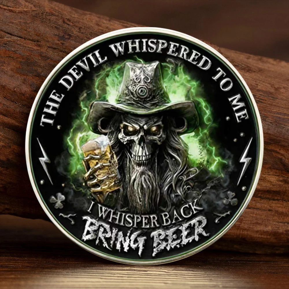 St. Patrick's Day Commemorative Coin - Skull and Clover Irish Green Beer Silvery Plated Collection Coin