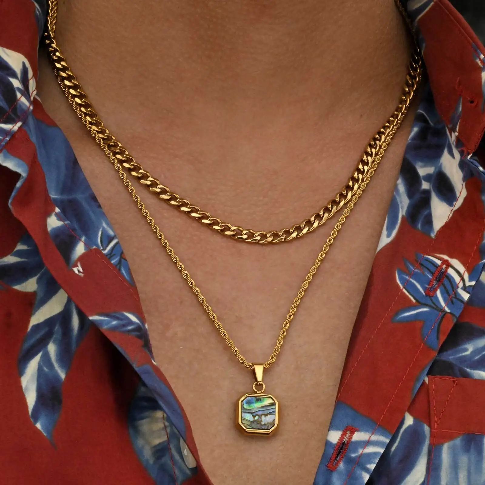 

Trendy Abalone Shell Necklace for Men Boys,2pcs/set Stainless Steel Squre Pendant Necklace,Trendy Birthday Party Jewelry Gift