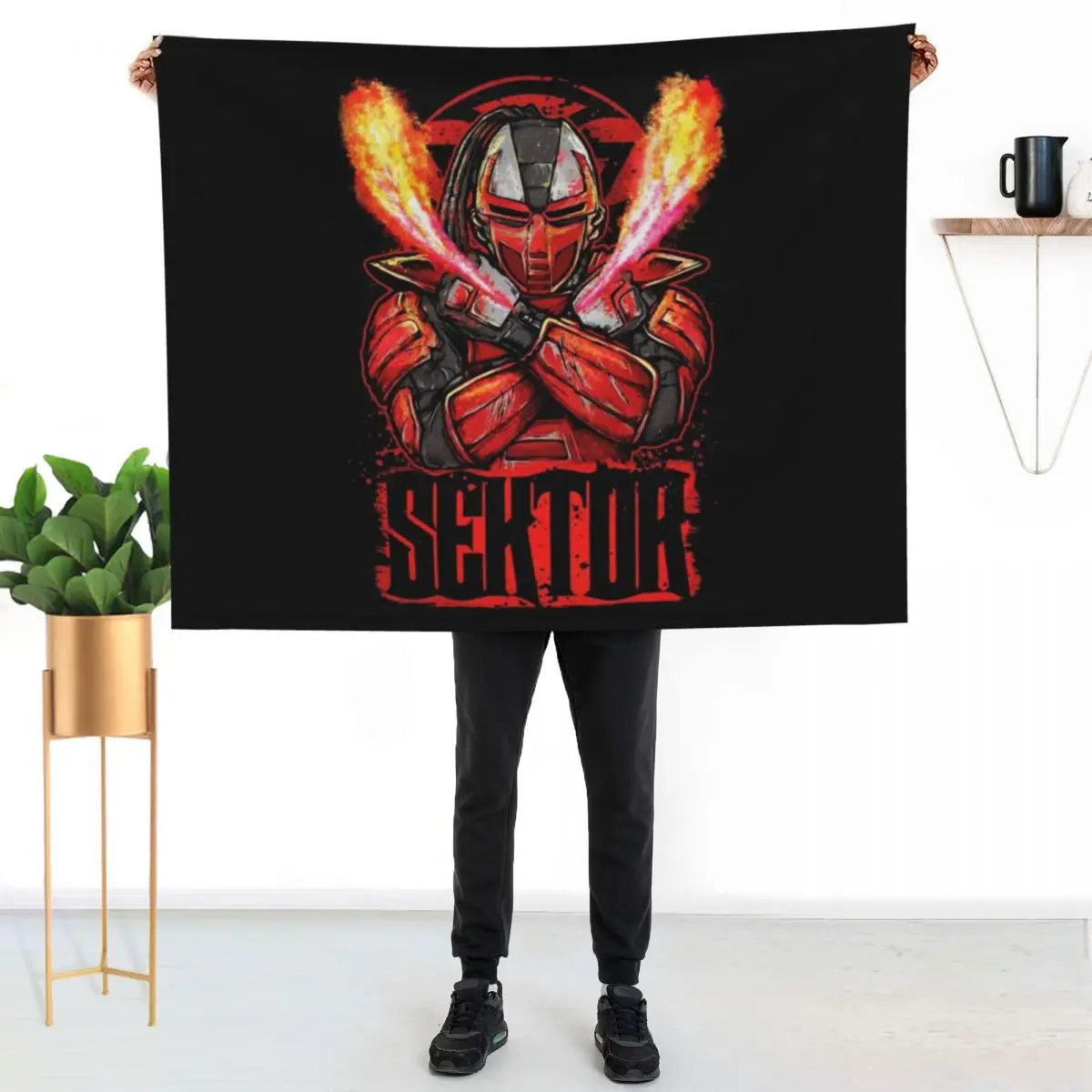 Mortal Kombat Sektor on Fire Throw Blanket couch cozy soft plush fuzzy picnic outdoor blanket