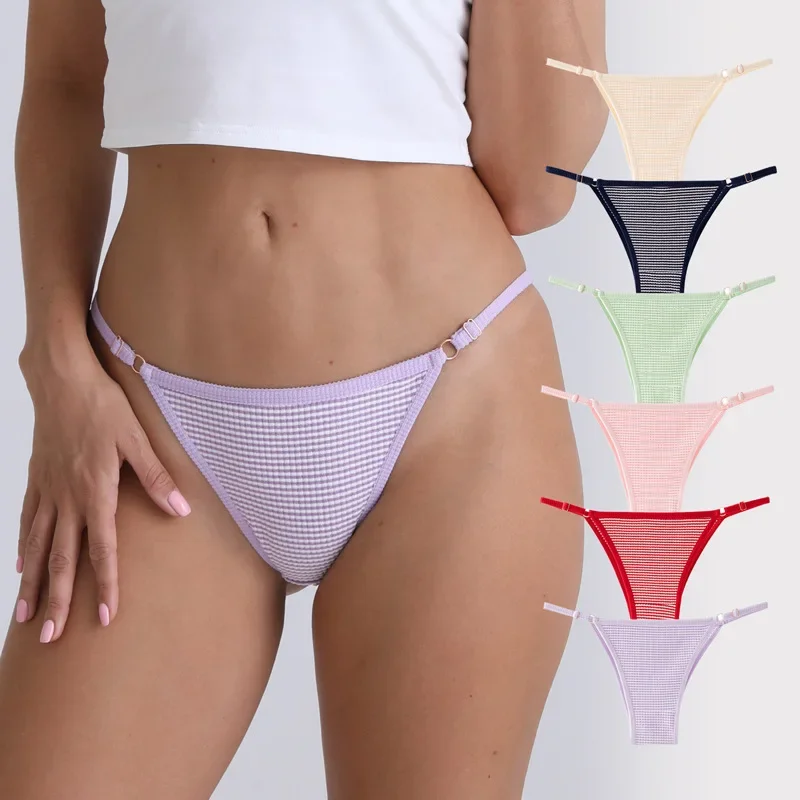 2024 New Ladies' Fashion Low Waist Sexy Adjustable Slim Thong Sexy Elastic Band Striped Women's Underwear 2pcs