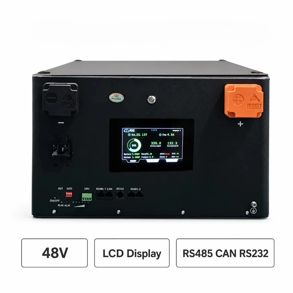 16S 48V Stackable LiFePO4 Battery Box for Solar Energy Storage ESS Off Grid Home Backup 200A JK BMS with LCD Display