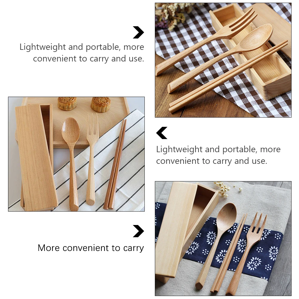 

Wooden Tableware Set Spoon Fork Chopsticks Case Portable Travel Camping Japanese Style Dining Accessories