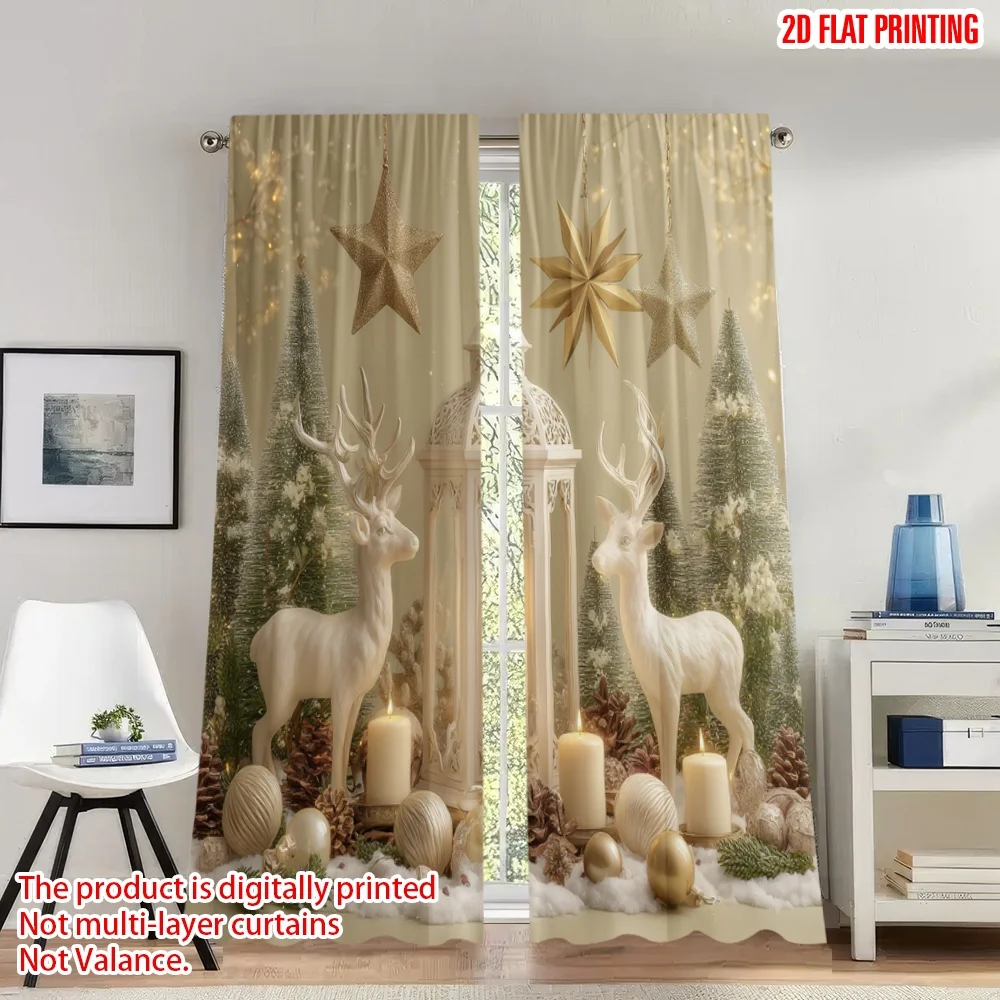 

2pcs 2D flat printing Fashionable Christmas Curtains Christmas Winter Deer Digital Printed Polyester Drapes Holiday Decorations