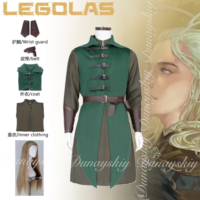 

The Ring King Movie Legolass Cosplay The Male Elf King With Green Suit And Long Blonde Wig Helloween Cosplay Costume Full Of Set