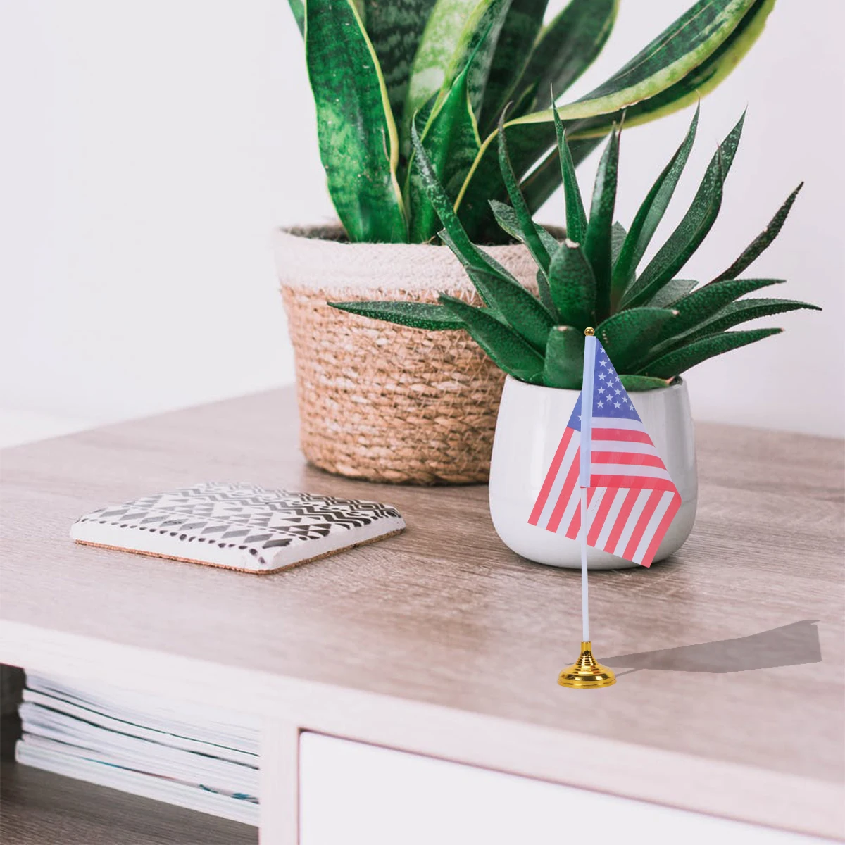 

48 Pcs Flag Set USA for Office American Desktop Decor Stick Small Mini National Day Decoration