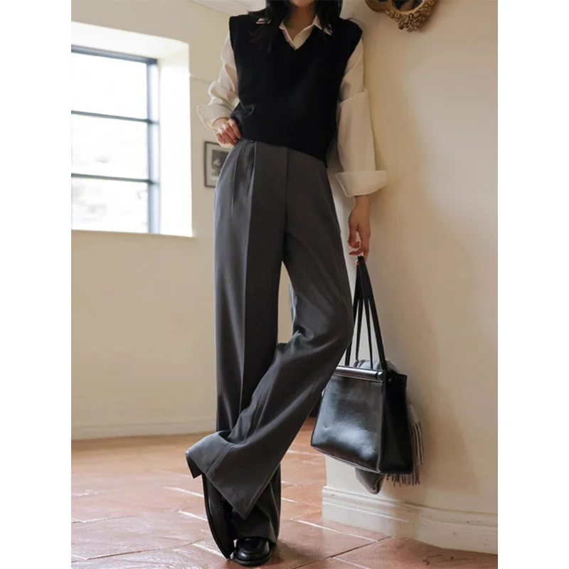 High-Grade Suit Pants Women's Spring and Autumn New High Waist Drape Casual Pants Small Commuting Figure Flattering Wide-Leg Pan