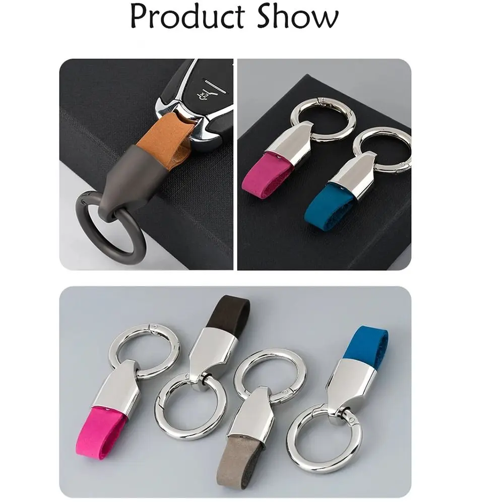 Simple Key Holder Car Key Buckle Keys Organizer Bag Charms Leather Key Chain Pendant Key Ring Round Buckle Car Accessories