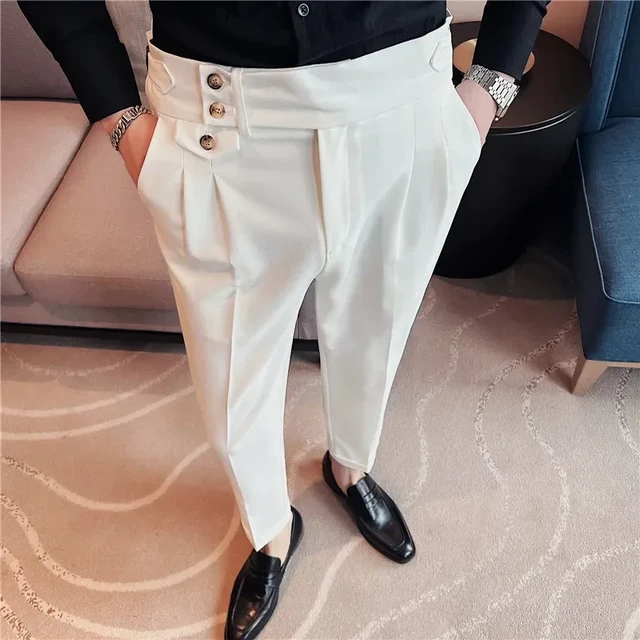 Classic Man men s High Waist Slim Fit Dress Pants Casual Autumn Trousers