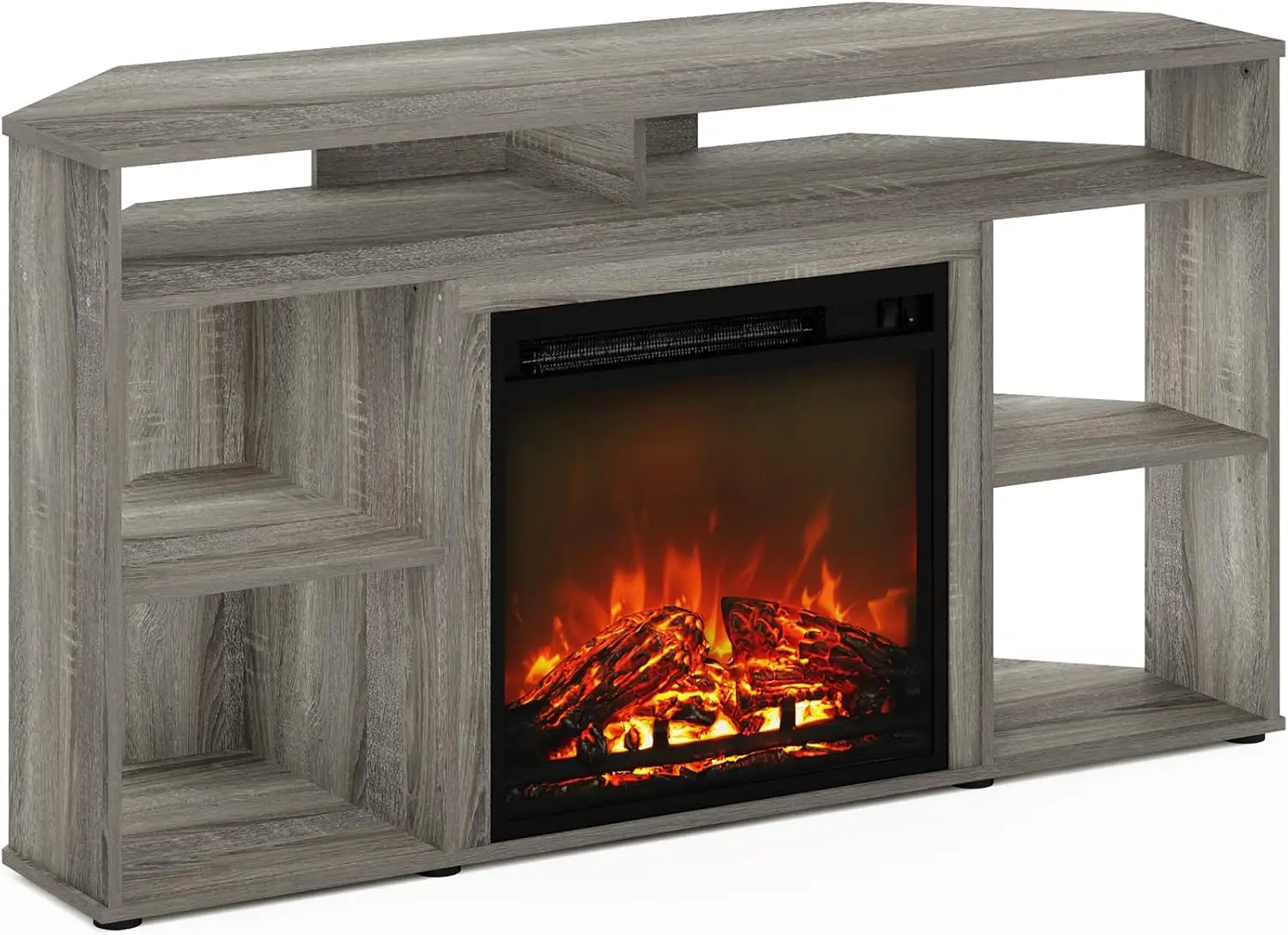 TV Stand with Fireplace for TV up to 55 Inches, French Oak Grey