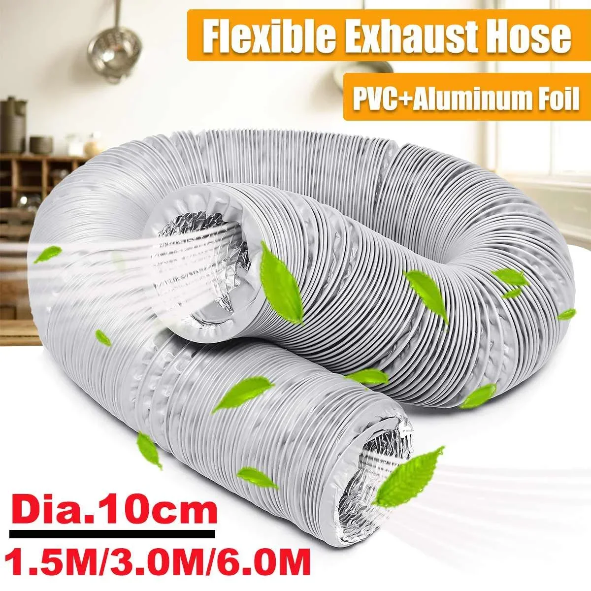 100mm Ventilation Duct Vent Hose 1.5/3/6 Meter Exhaust Pipe Flexible Air Conditioner Exhaust Pipe Vent Hose Duct Outlet