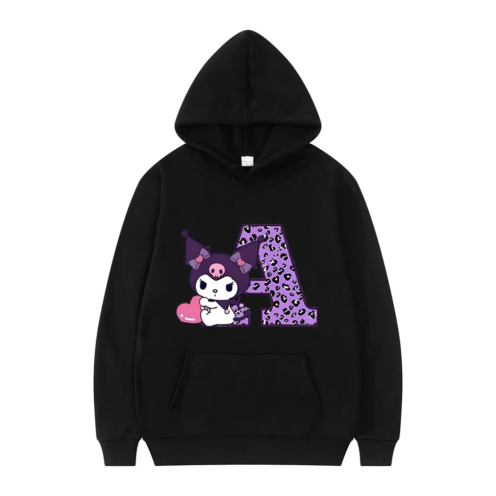 Black Kuromis Hoodies Letter A B C D Cartoons Hoodies Anime Kawaii Tops Casual Clothes Woman And Men Fashion Long Sleeve Hoodies