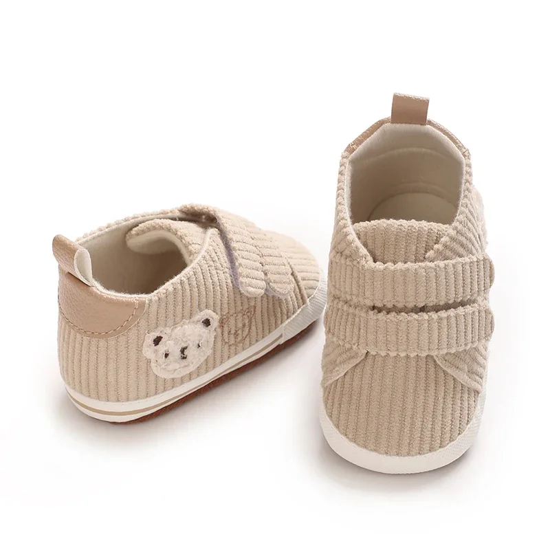 0–18 Monate Baby-Sneaker mit Bären-Stickerei für Jungen und Mädchen, Lauflernschuhe für Kleinkinder, weiche Sohle, Cord, lässige Babyschuhe – Detail 9