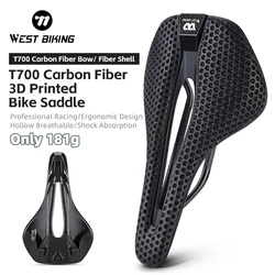 WEST BIKING 3D Printed Saddle Ultralight T700 Carbon Fiber Racing Saddle Road Bike Triathlon Hollow Breathable Cycling Saddle