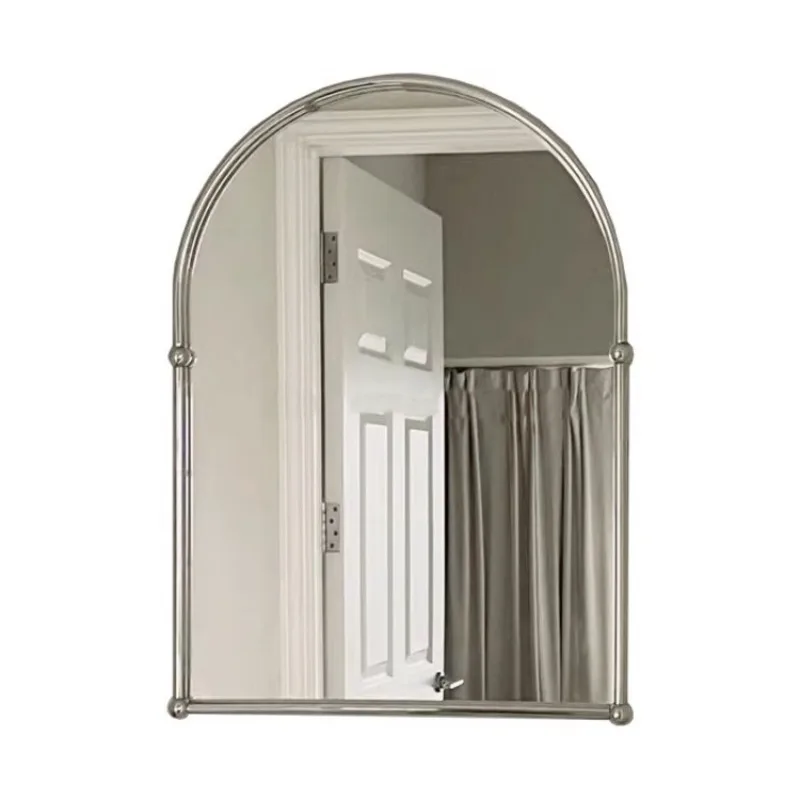

French Vintage Arch Bathroom Mirror Minimalist Wall Mounted Nordic Washroom Mirror with Light Decorative Stainless Steel