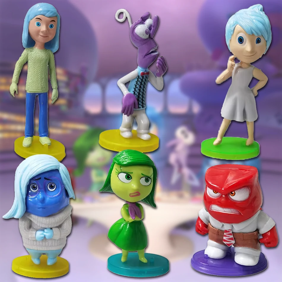 6Pcs/Set Mini Inside Out 2 Action Figure Toy Cartoon Movie Joy Anxiety Anger Sadness Disgust Fear Model Doll Toys Figurines Gift