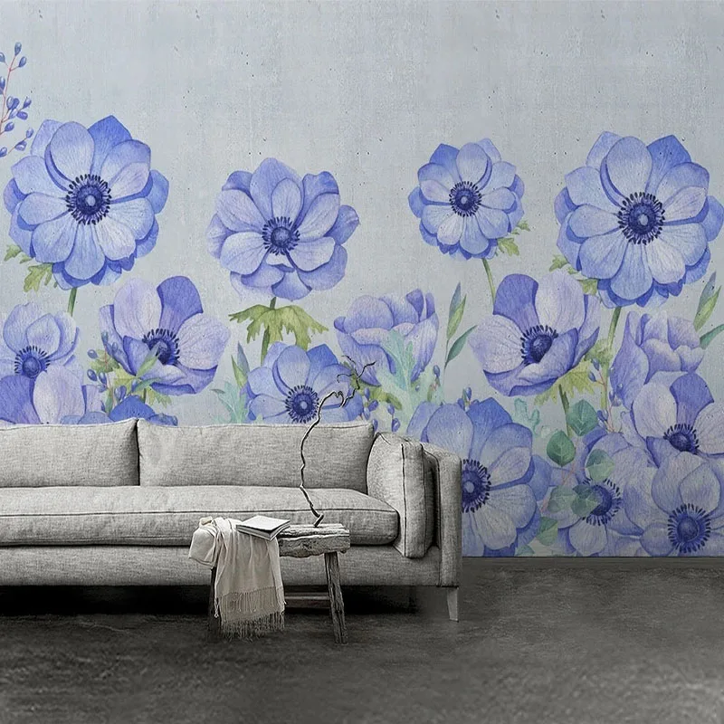 Custom Mural Wallpaper 3D Vintage Blue Hand Painted Oil Painting Flowers Fresco Living Room Bedroom Home Decor Papel De Parede