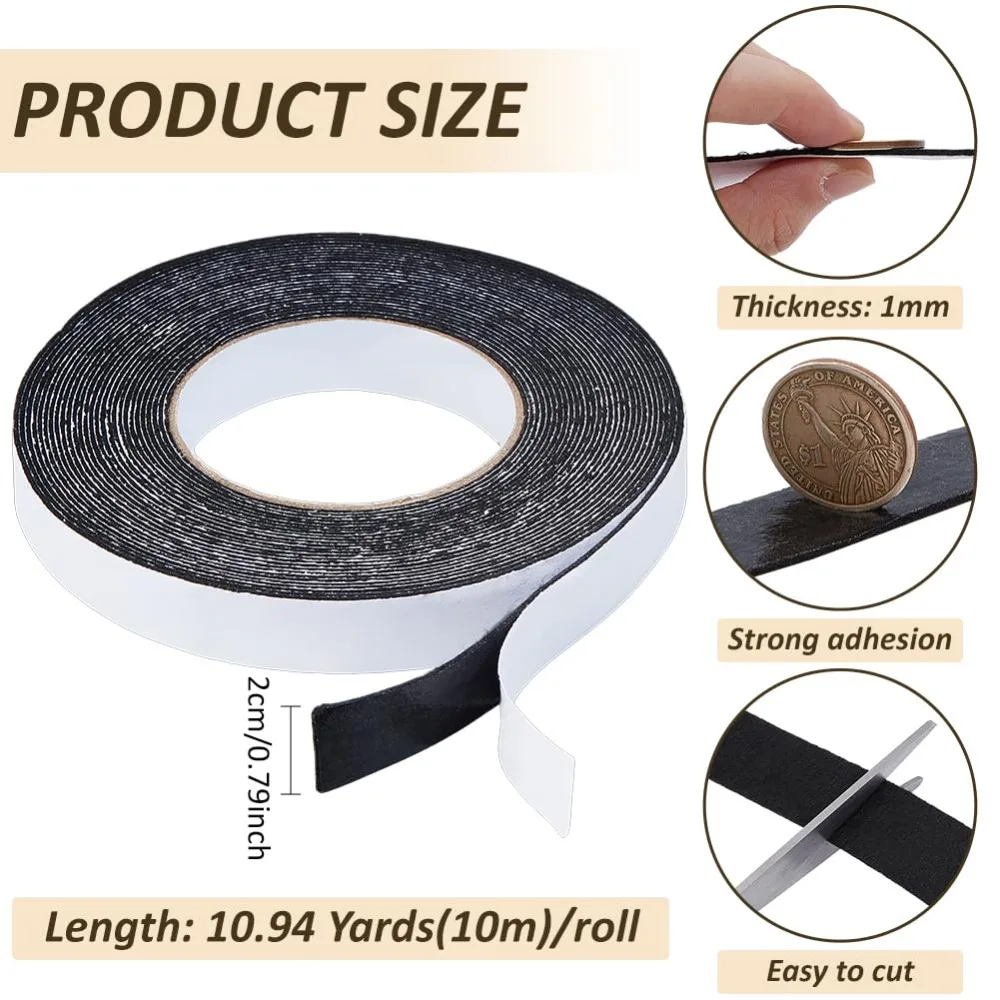 10.94 Yards Self Adhesive Felt Tape 0.79 Inch Black Felt Strips with Adhesive Backing for Furniture Protecting Hardwood Floors
