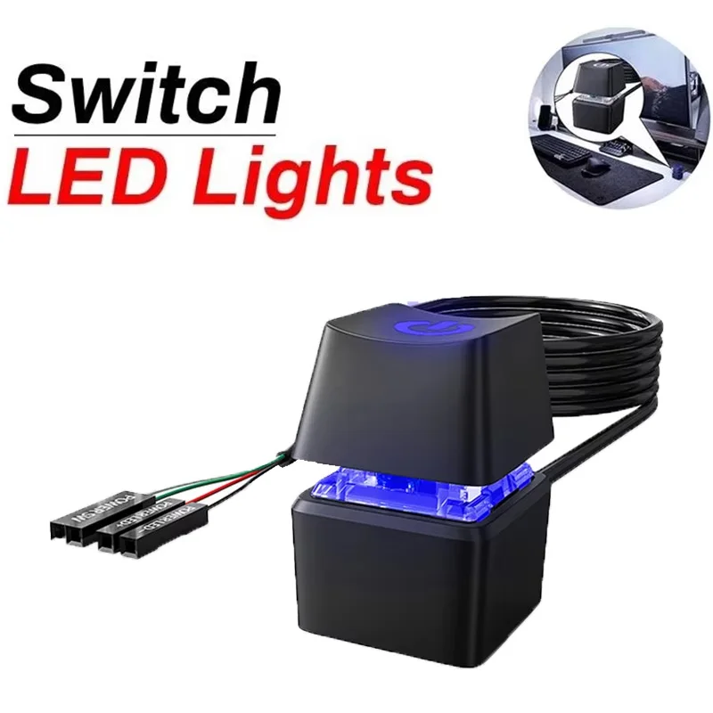 Computer Desktop Switch 1.8m Blue LED Light PC Computer Switch On/Off Button Extension Cable For Laptops PC Motherboard External