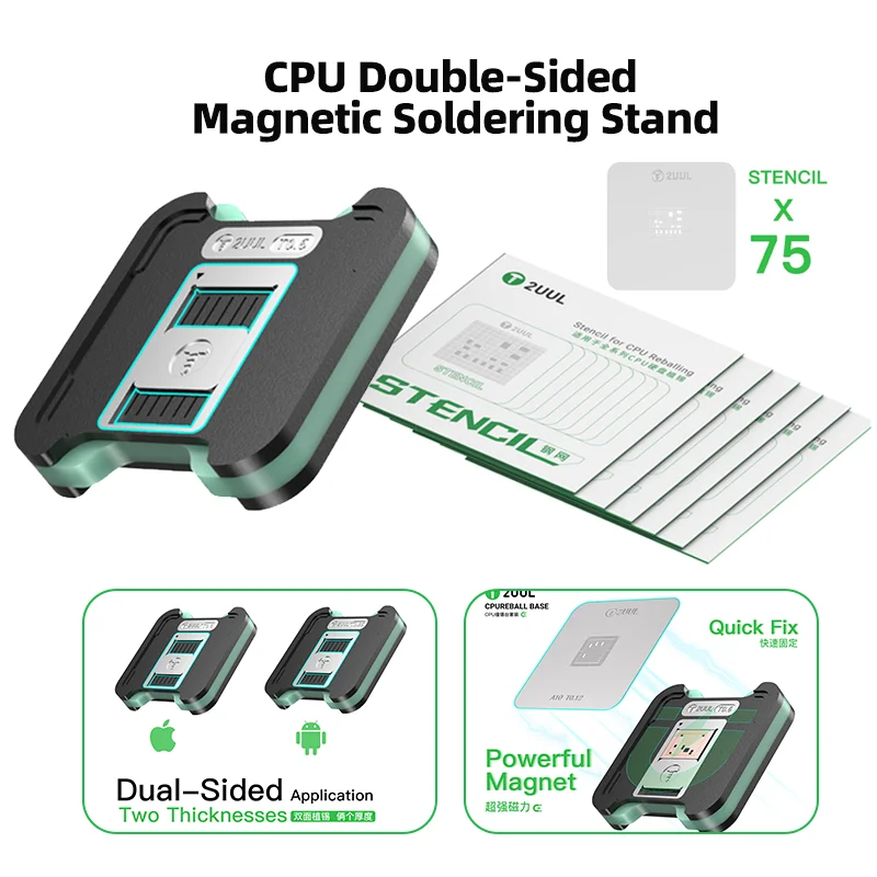 

2UUL CPUREBALL BASE Magnetic Dual-Sided Reballing Platform for Phone CPU with 75 Stencils Multi-Brand Compatibility