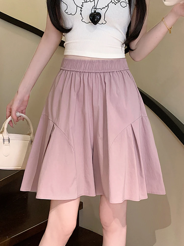 Pantalones cortos informales de Color liso para mujer, novedad de verano 2021, pantalones cortos holgados de cintura alta con pierna ancha y bolsillo