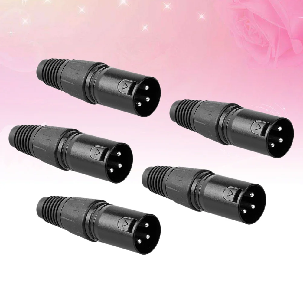 

5pcs Male Black 3-Pin Xlr Connector Three-Core Microphone Plug For Audio Cable Extension Amplifier Ktv Sound Equipment Portable