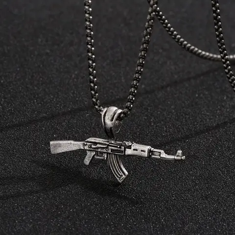 Punk Style AK47 Pendant Necklace for Men, Retro Alloy Gun Chain, Gothic Hip Hop Jewelry, Gift for Boyfriend Father