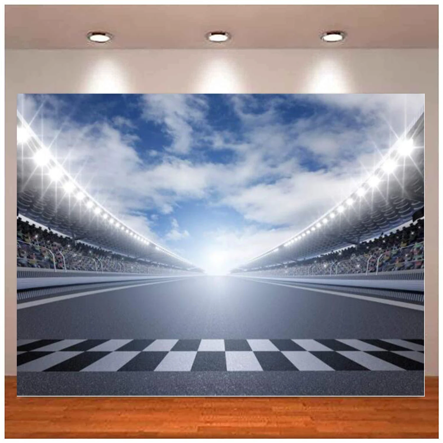 

Finish Line Race Track Photography Backdrop Racing Birthday Party Banner Bleachers Auto Motorsport Champion Sport Competition