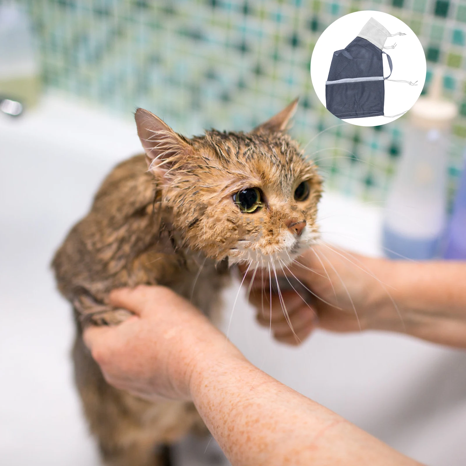

Cat Bathing Bag Pet Washing Net Grey Color Adjustable Drawstrings Zipper Durable Scratch Resistant Perfect for Bathing Nail