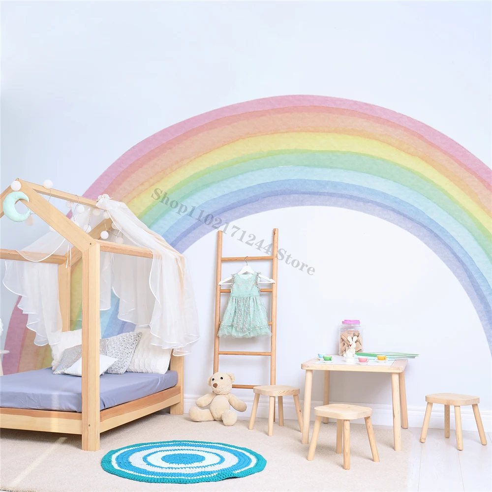 

Nordic Room Decorative Wall Stickers Kids Room Large Size Wallpapers Watercolor Rainbow Peel And Stick Nursery Renovation Murals