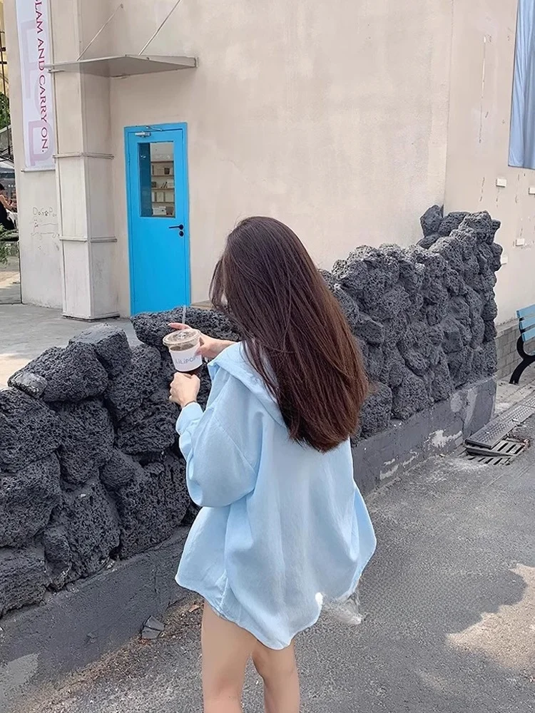 

Свободная женская рубашка с длинным рукавом и капюшоном, новая весенняя модель, тонкая, с защитой от солнца, повседневная, удобная, дышащая, из хлопка