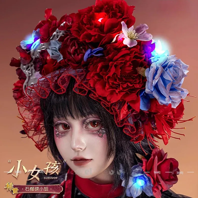 CyIdentity V Bambina Miss Melograno Costume Cosplay Parrucca Alice DeRoss Vestito Copricapi Fermagli per capelli Guanti Puntelli Donne Ragazze Par