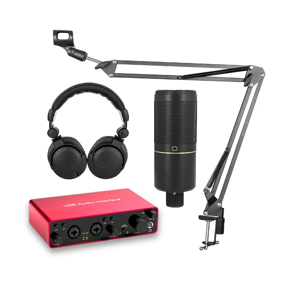 

High Quality Studio Condenser Microphone Headphone USB Audio Interface Sound Card Bracket Bundle Kit Podcast Recording